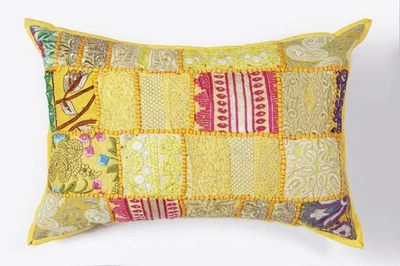 Vintage Patchwork Cushion Cover 16"x24" Decorative Indian Embroidery Boho Pillow - Image 1 of 4