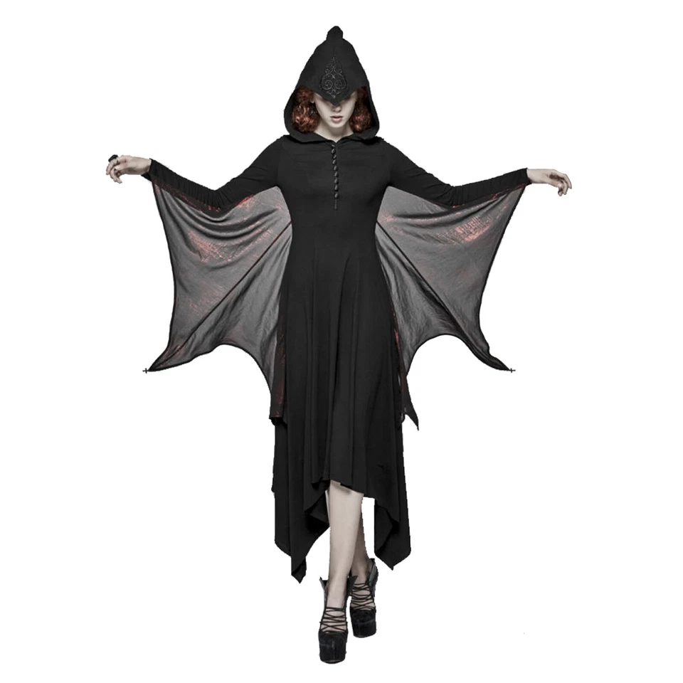 Adult Women's Gothic Bat Wing Vampire Halloween Costume Long Sleeve Hooded Dress - Image 1 of 4