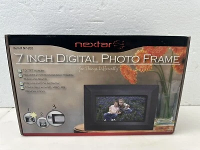 Nextar 7" Digital Picture Frame.  Never Used. Black & Silver Frames - Image 1 of 4