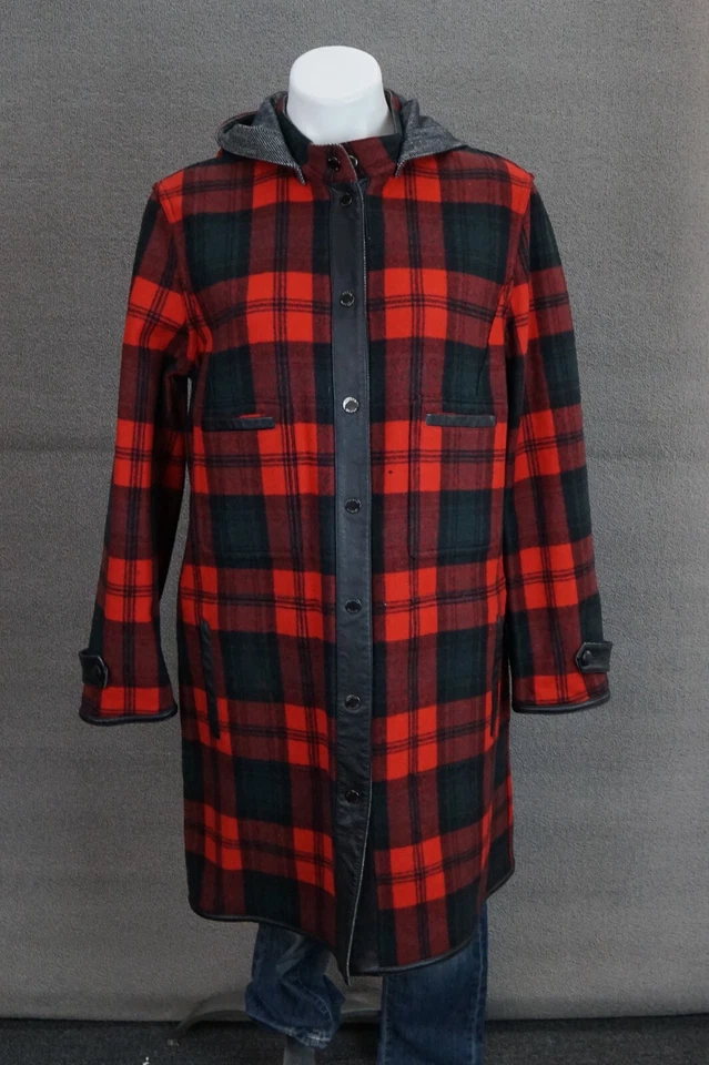 Gabardina chaqueta vintage Worth para mujer talla M de cuero de lana a cuadros búfalo Foto 1 de 4