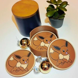 Eevee Pokemon Coaster with Pokeball Coaster Holder. Perfect for kids' birthday - Picture 1 of 4