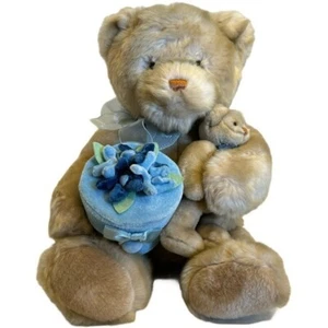 Vintage GUND 13" Teddy Bear Gift Box Mom and Baby Bear Blue Toy Shower Plush Lar - Picture 1 of 15