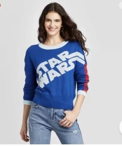 Women's Star Wars Crew Neck Graphic Sweater - Star Wars (Juniors) Blue - Picture 1 of 3