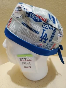 LA Dodgers (grid) MLB Men's Skull/Chemo Surgical Scrub Hat/Cap Handmade - Picture 1 of 7