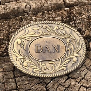 Vintage DAN Belt Buckle 1977 The Kinney Co Solid Brass Bronze *Made In USA 🇺🇸 - Picture 1 of 6