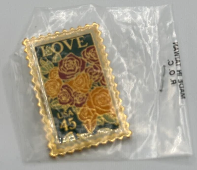 Roses Love Gold Tone USPS Stamp Pin USA 45 Cent  Lapel Brooch pinback Vintage - Image 1 of 2