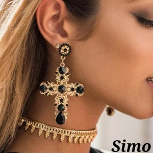 ORECCHINI DONNA PENDENTE CROCE DE LELLIS ORO NERO GIOIELLO FARFALLA SCONTO SEXY - Imagen 1 de 3