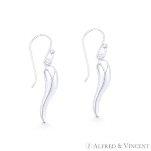Italian Horn Evil Eye Luck Charm 925 Sterling Silver Dangling Drop Hook Earrings - Picture 1 of 1