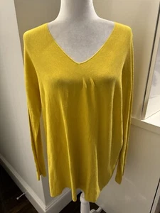 NWT VINCE Sweater Long Sleeve Lightweight Yellow Cotton V Neck Thin Knit Large - Picture 1 of 6