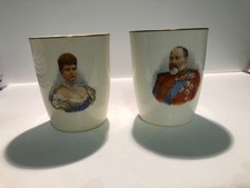 Pair 1902 Royal Doulton Curved Sided  Beakers for King Edward VII's Coronation