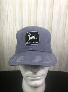 Vintage John Deere Patch SnapBack Trucker Foam Cap Hat K Brand USA Blue Denim - Picture 1 of 10