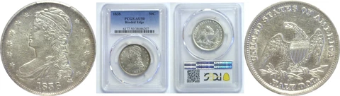 1838 Bust Half Dollar PCGS AU-50 Reeded Edge Cover