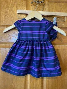 Vestido BL31 Ralph Lauren púrpura negro a rayas bebé niña talla 6 meses - Imagen 1 de 4