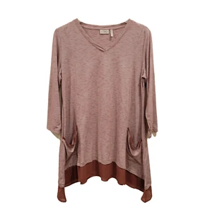 LOGO by Lori Goldstein Micro Stripe Knit Top Chiffon Trim Medium Brown A273347 - Bild 1 von 11