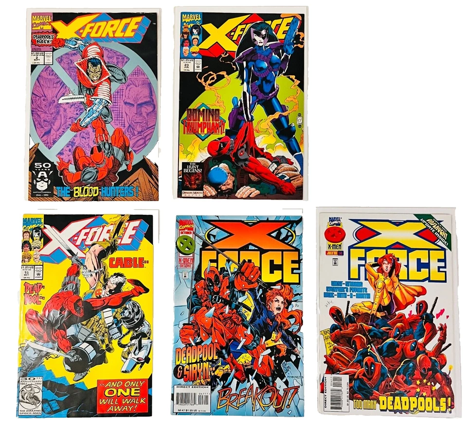 LOT OF 5 X-FORCE VOL 1 #2, 15, 23, 47, 56  EARLY DEADPOOL APPEARANCE 1991 VF/NM - Image 1 of 1