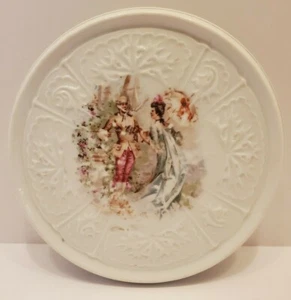 Antique China Round Tea Trivet man and woman in garden - WEAR - SEE PHOTOS - Picture 1 of 5