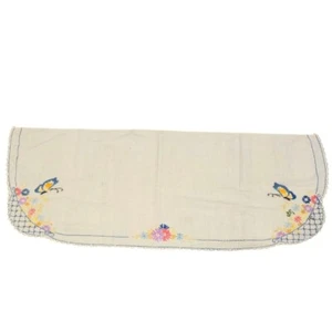 Vintage Embroidered Dresser Scarf Butterfly Floral Hand-Stitched table vanity - Picture 1 of 10