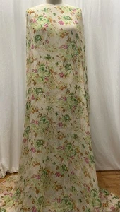 100% Silk Vibrant Multi Color Floral Lurex Chiffon Fabric 2 Yds Long 46 " Wide - Picture 1 of 8