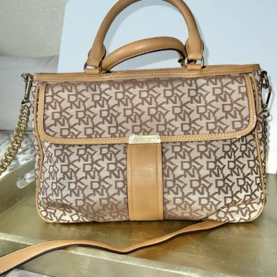 DKNY Logo Leather Brown /Caramel Womens Satchel Crossbody Handbag Classic Preppy - Image 1 of 4