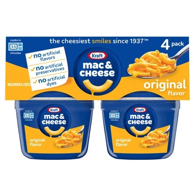 Cena de macarrones y queso Kraft Original Mac Cheese, paquete de 4 quilates, tazas de 2,05 oz Foto 1 de 4