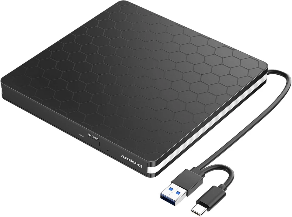 Amicool External DVD Drive, USB 3.0 Type-C CD DVD +/-RW Optical Drive USB C
