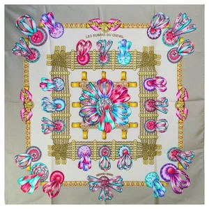 HERMES Scarf Carre 90  Scarf Silk 100% Authentic LES RUBANS DU CHEVAL - Picture 1 of 2