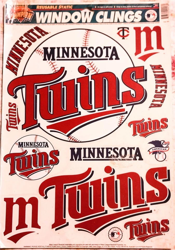 Minnesota Twins. Window Clings. Vtg.  1996 Champion Series. 11.75" x 17" - Image 1 of 1
