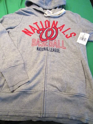 NWT  TOUCH MLB WASHINGTON NATIONALS WOMENS ZIP FRONT HOODED SWEATSHIRT GRAY MED - Image 1 of 2