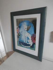 ROSINA WACHTMEISTER CAT WITH FLOWERS ART PRINT SILVER FOIL SPECIAL EDITION 1985 - Picture 1 of 13