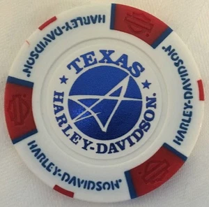 TEXAS HARLEY DAVIDSON POKER CHIP (WHITE, RED, & BLUE) BEDFORD, TX - Picture 1 of 2