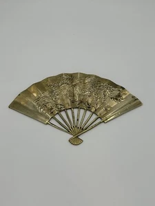 Vintage Solid Brass Oriental Style Hand Fan Dragon Phoenix Wall Decoration - Picture 1 of 11