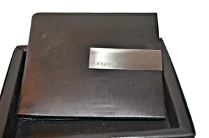 VTG UNGARO - BLACK LEATHER MEN'S BI-FOLDING WALLET + LARGE COINS POCKET - Picture 1 of 8