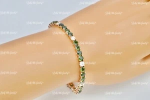 14k Rose Gold Ladies Natural Diamond Green & Sapphire Tennis Bracelet 14.36 ct - Picture 1 of 9