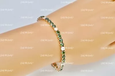 14k Rose Gold Ladies Natural Diamond Green &  Sapphire Tennis Bracelet 14.36 ct - Image 1 of 4