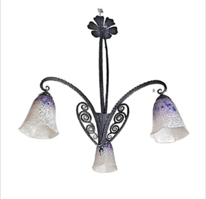 SCHNEIDER France Art Deco chandelier, mottled blue gray shades vintage antique - Picture 1 of 10