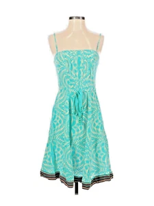 Plenty Tracy Reese Size 2 Silk Midi A Line Dress Turquoise Nude Strapless Party - Picture 1 of 5