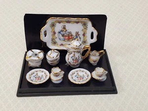 Dollhouse Beatrix Potter Coffee Tea Set Teapot Teacups Reutter Porcelain 1:12 - Picture 1 of 4