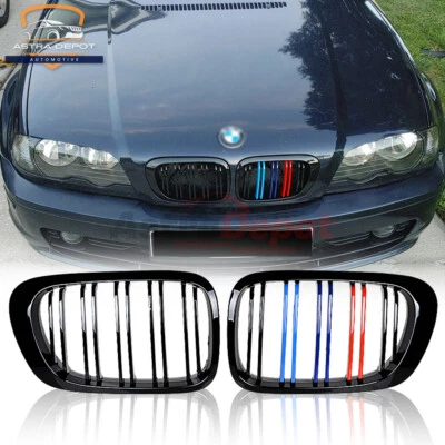 For 1999-2002 BMW E46 Coupe M3 330Ci Front Kidney Grill Gloss Black M-Color 2X - Image 1 of 4