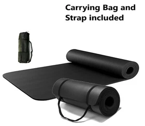 Black All Purpose Exercise Mat Thick Non Slip Gym Yoga Pilates Fitness Bag Strap - Picture 1 of 6