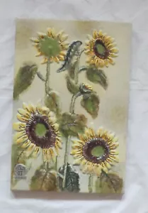 Wandplatte Sonnenblumen Fliese Relief Vintage RUSCHA Keramik Blumen 70er - Bild 1 von 5