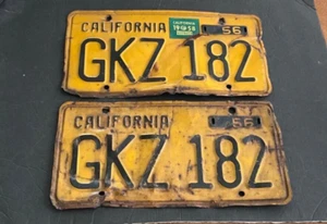 Pair 1958 California License Plate Tag 1956 GKZ 182 - Picture 1 of 3