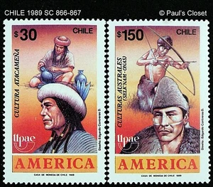 CHILE 1989 SC 866 - 867 PRE-COLUMBIAN PEOPLES $30 & $150 SET MNH OG VERY FINE - Picture 1 of 2