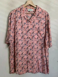 Roundtree Yorke Caribbean Shirt Pink Multi Birds Short Sleeve Buttons XL NEW - Picture 1 of 6