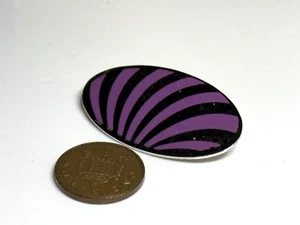 Vintage Brooch Purple Black Oval Silver Tone Metal - Picture 1 of 4