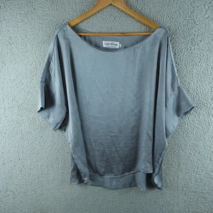 Carolina Womens Top Medium Large Silver Satin Short Sleeve Work Career Office - Picture 1 of 9