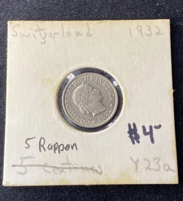 1932 Switzerland 5 Rappen Copper-Nickel Coin Free Shipping - Image 1 of 2