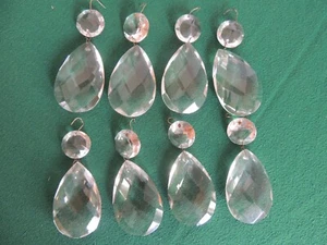 8 Vintage 3 1/2" Glass Faceted Teardrop Prism  Light Fixture Large Prism 2 1/2" - Picture 1 of 4