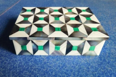 7"x5" Marble box Jewelry trinket  Pietra dura mosaic makrana malachite Art - Image 1 of 4