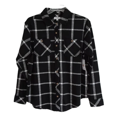 Women's Flannel Shirt Plus Size 1X Black Long Sleeve Plaid Cozy Warm Westbound - Image 1 of 4