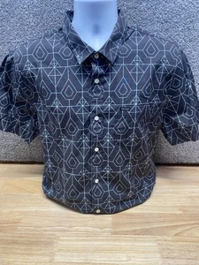 Volcom Men's Large Gray & Teal Geometric Pattern Short Sleeve Button Up Shirt - Picture 1 of 10